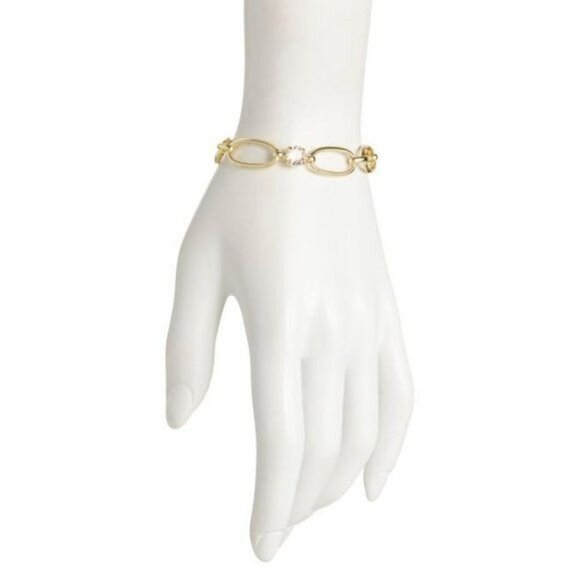 SORRELLI Paige Crystal Tennis Bracelet Gold Plated Chain Link Paperclick - Picture 6 of 6